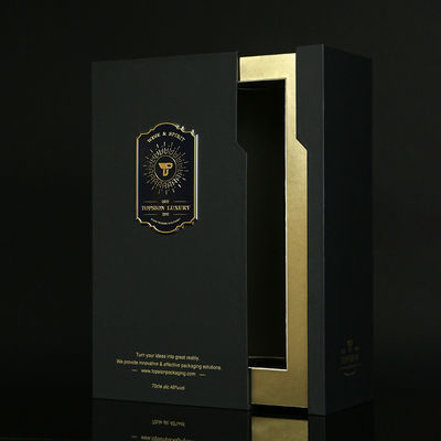 Custom Luxury Wine Packaging Pull-out Box Matte Black Pull Out Drawer Metal Label Premium Packaging
