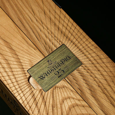 Luxury Wooden Wine Packaging Box Recycled Custom Logo For Single Bottle Packaging EVA Insert Metal Label