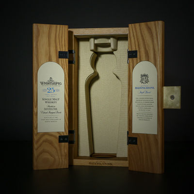 Luxury Wooden Wine Packaging Box Recycled Custom Logo For Single Bottle Packaging EVA Insert Metal Label