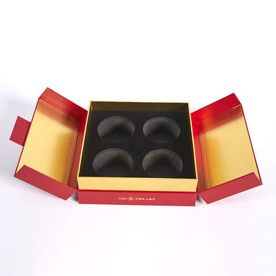 Red Double Door Gift Box With Velvet Tray For New Year Rigid Paper Clamshell Packaging