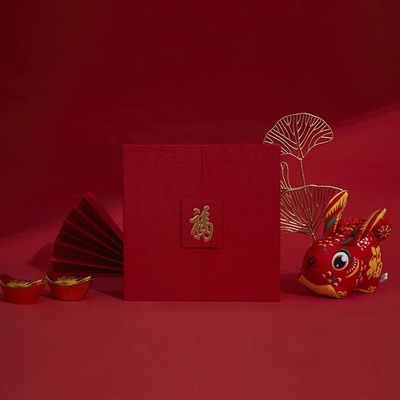 Red Double Door Gift Box With Velvet Tray For New Year Rigid Paper Clamshell Packaging