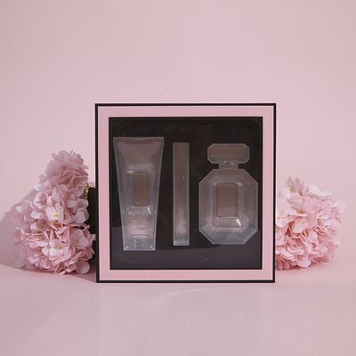 Pink Luxury Perfume Box Packaging 2 Layer Drawer Makeup Gift Packaging Box With Window