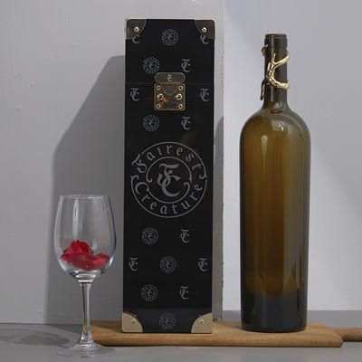 Black Acrylic Lid Hinge Base Cleamshell Tall Wine Packaging Box With Metal GoldenBottles Gift Box Set
