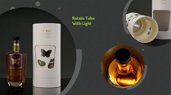 Rotatable Display Luxury Wine Bottle Tube Box Packaging With Clear Window LED Light Velvet