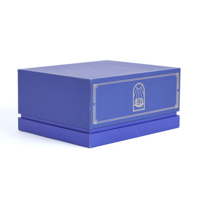 Recyclable Luxury Blue Paper Shoulder Rigid Wine Packing Gift Box EVA Insert Hot Stamping