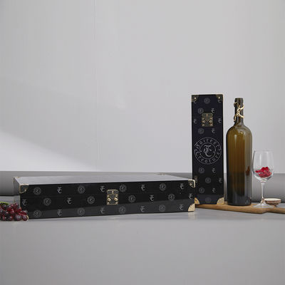 Black Acrylic Lid Hinge Base Cleamshell Tall Wine Packaging Box With Metal GoldenBottles Gift Box Set