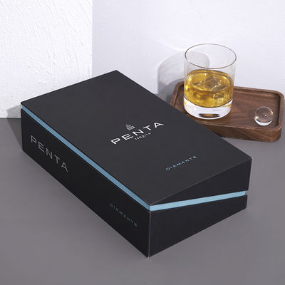 Soft Touch Matte Black Wine Packaging Box Custom Rigid Paper Clamshell Cover Foldable Box