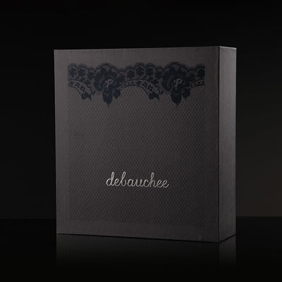 Custom Rigid Cardboard Three Bottle Gift Box Packaging Black Soft Touch Silver Letters EVA Insert